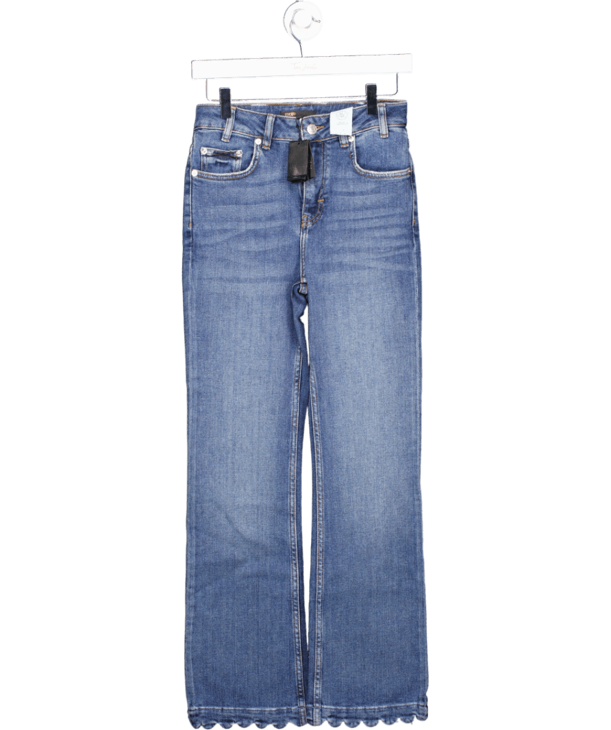 Maje Blue Plumy Scalloped - hem High - rise Stretch - denim Jeans Fr36 UK 8 - Reliked