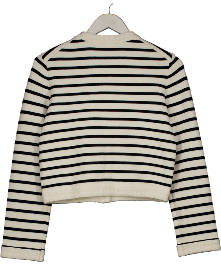 Maje Cream / Black Classic Striped Cardigan With Gold Button UK XS - Reliked