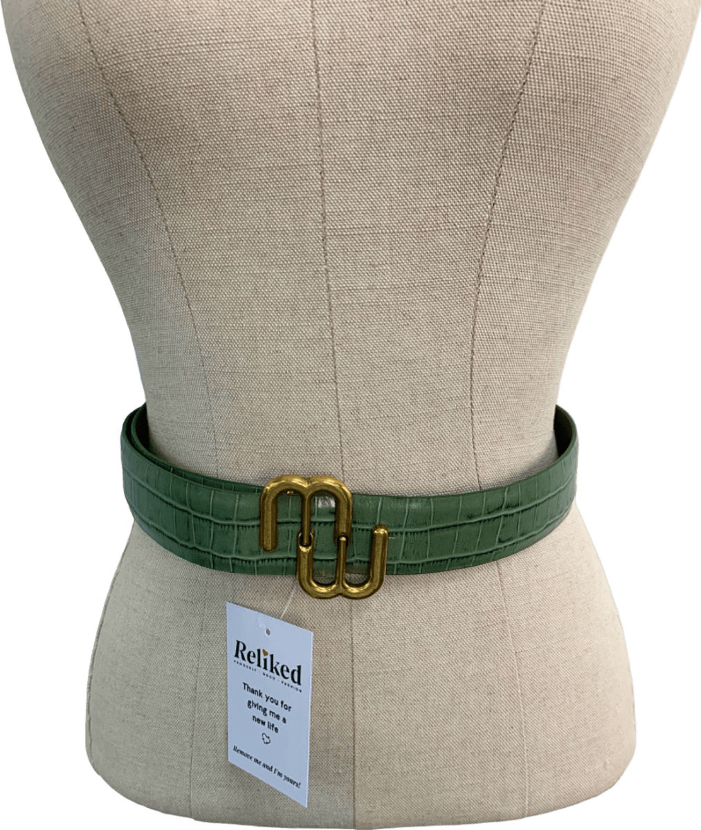 Maje Green Crocodile Embossed Buckle Belt Size 1 - Reliked