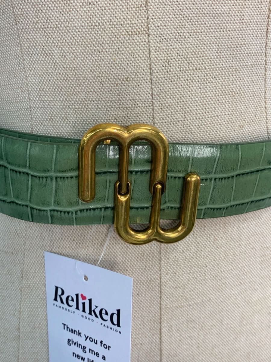 Maje Green Crocodile Embossed Buckle Belt Size 1 - Reliked