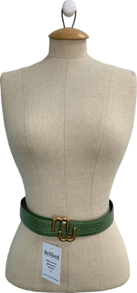 Maje Green Crocodile Embossed Buckle Belt Size 1 - Reliked