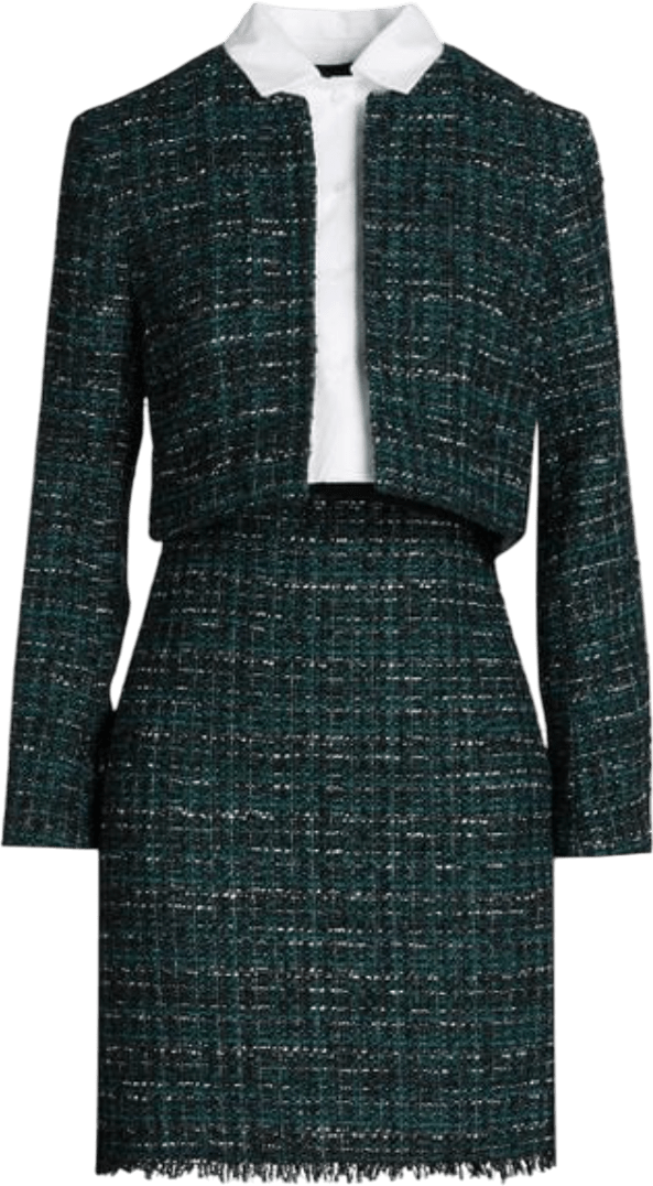 Maje Green Stretch Metallic Bouclé - tweed Mini Dress And Jacket Set Fr34 UK 6 - Reliked