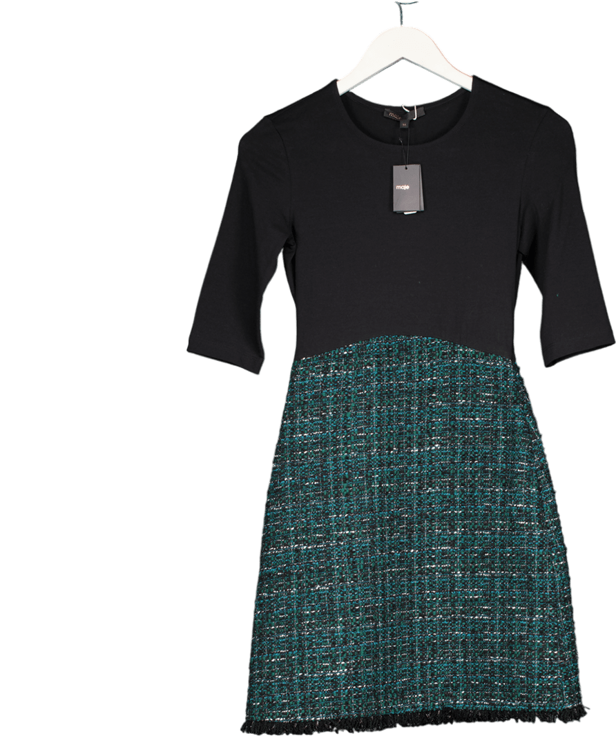Maje Green Stretch Metallic Bouclé - tweed Mini Dress And Jacket Set Fr34 UK 6 - Reliked