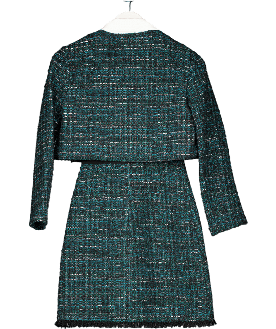 Maje Green Stretch Metallic Bouclé - tweed Mini Dress And Jacket Set Fr34 UK 6 - Reliked