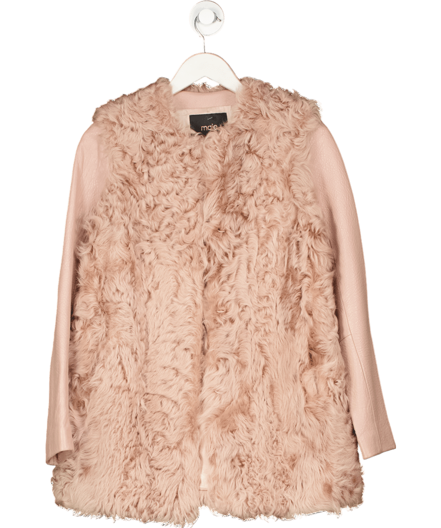 Maje Nude Pink Leather And Shearling Jacket Fr36 UK 8 - Reliked