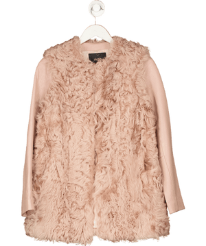 Maje Nude Pink Leather And Shearling Jacket Fr36 UK 8