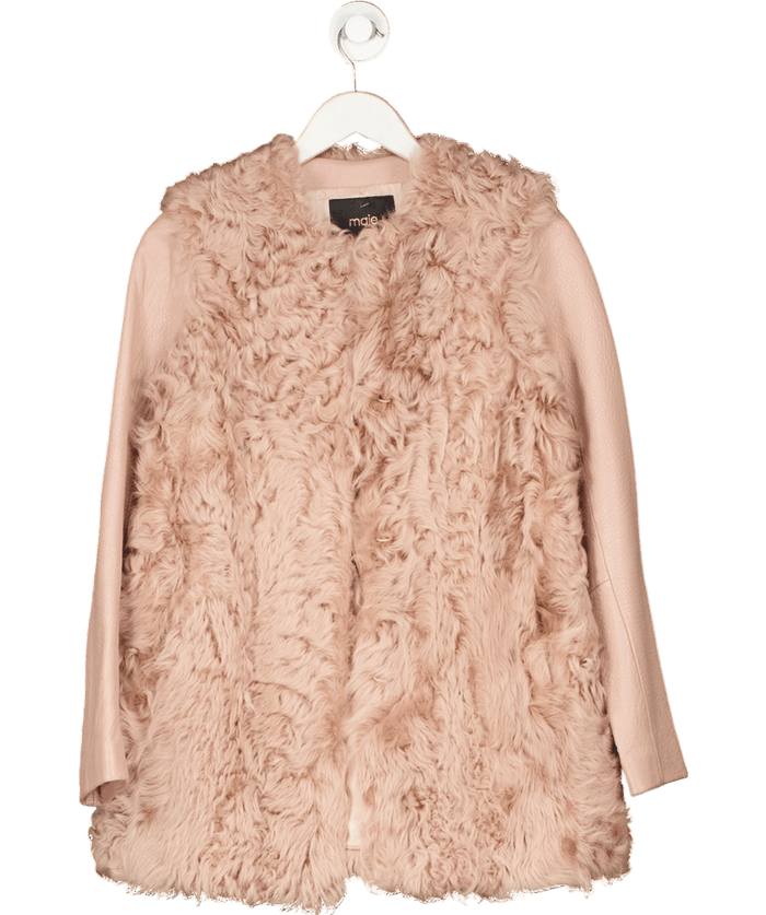 Maje Nude Pink Leather And Shearling Jacket Fr36 UK 8