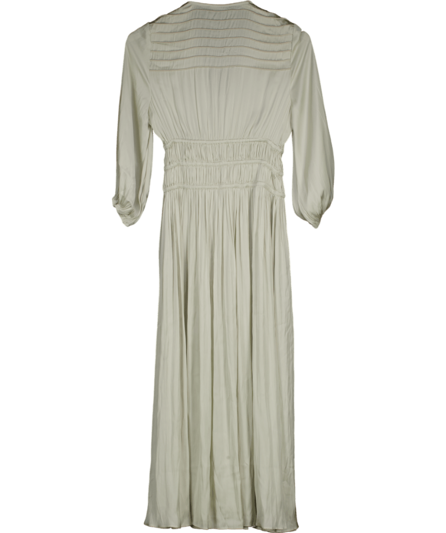 Maje Pale Green Rinca V - neck Smocked - waist Woven Midi Dress FR34 UK 6 - Reliked