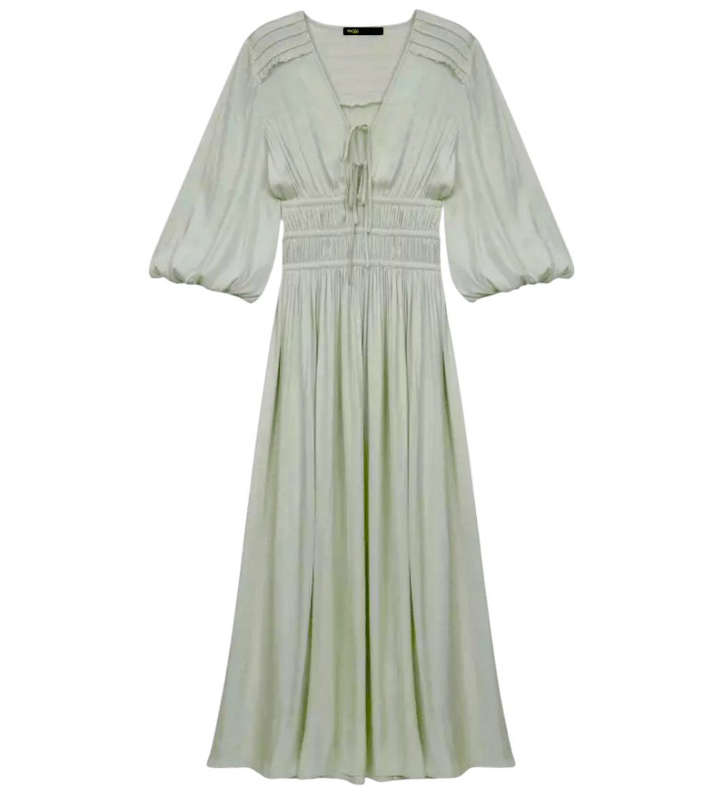 Maje Pale Green Rinca V - neck Smocked - waist Woven Midi Dress FR34 UK 6 - Reliked