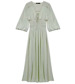 Maje Pale Green Rinca V-neck Smocked-waist Woven Midi Dress FR34 UK 6