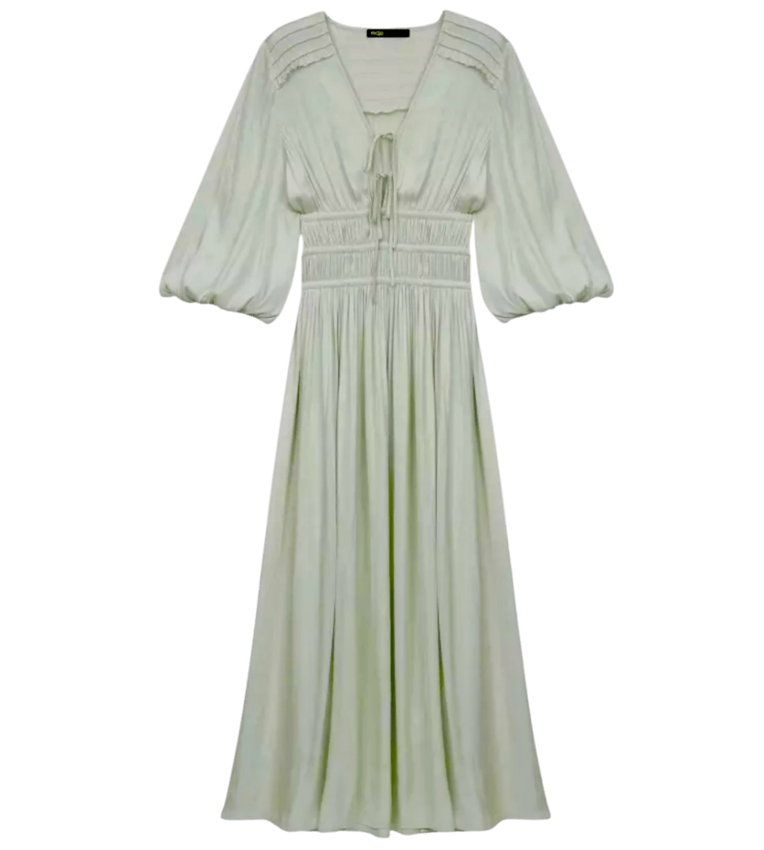 Maje Pale Green Rinca V - neck Smocked - waist Woven Midi Dress FR34 UK 6 - Reliked