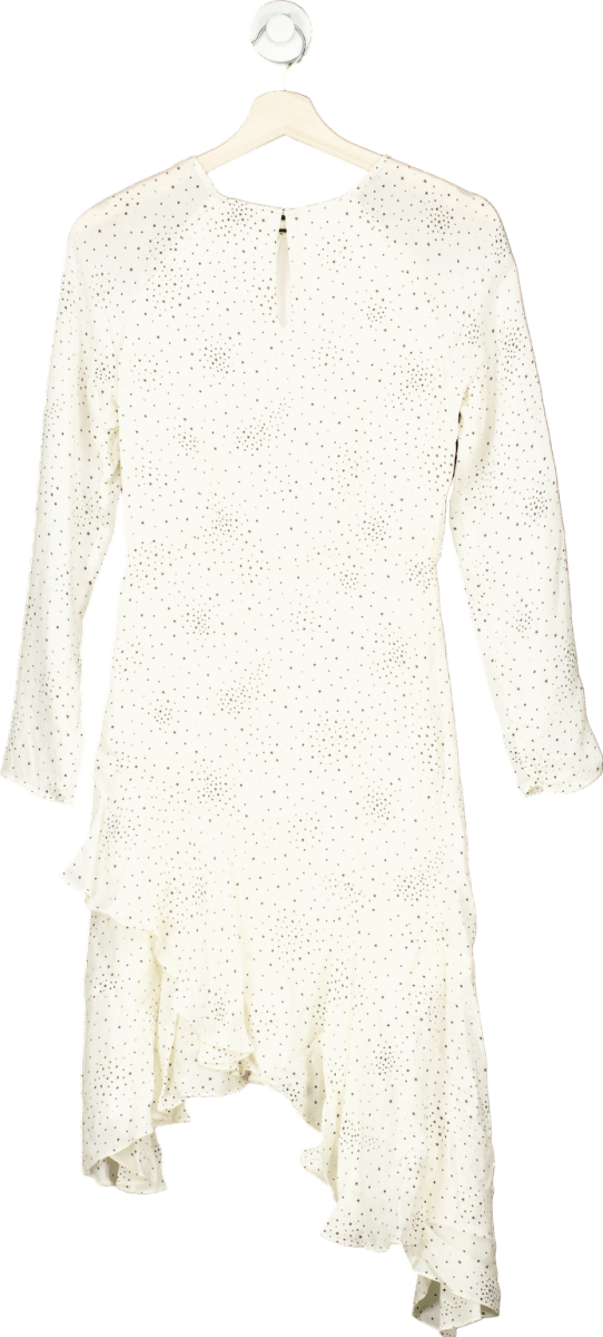 Maje Retro Flowing Dot Print Asymmetrical Hem Dress In Natural EU 36 UK 8 - Reliked