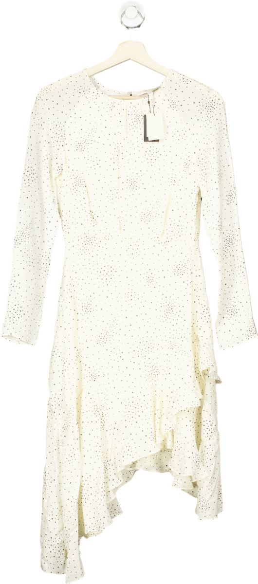 Maje Retro Flowing Dot Print Asymmetrical Hem Dress In Natural EU 36 UK 8 - Reliked