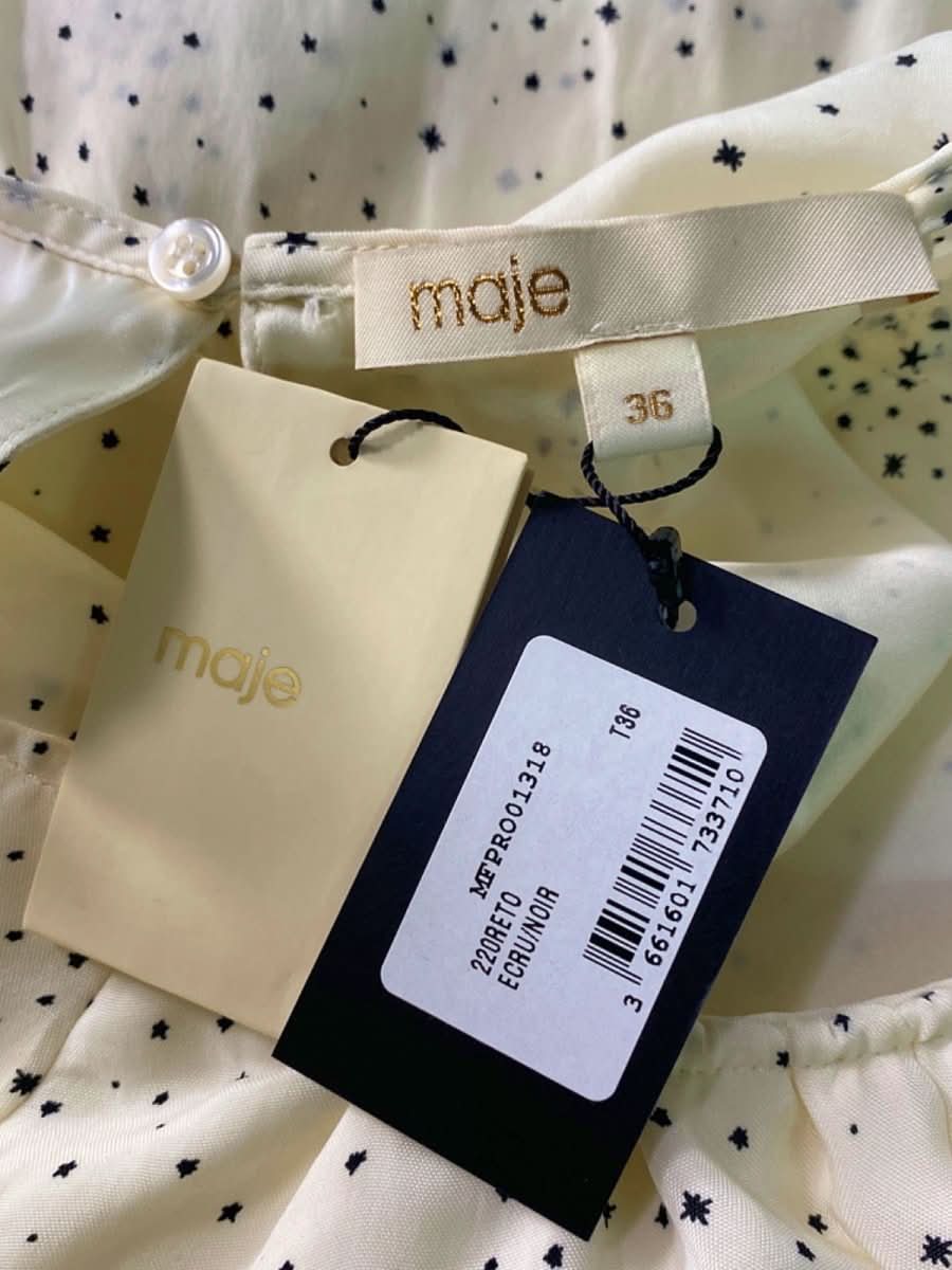 Maje Retro Flowing Dot Print Asymmetrical Hem Dress In Natural EU 36 UK 8 - Reliked