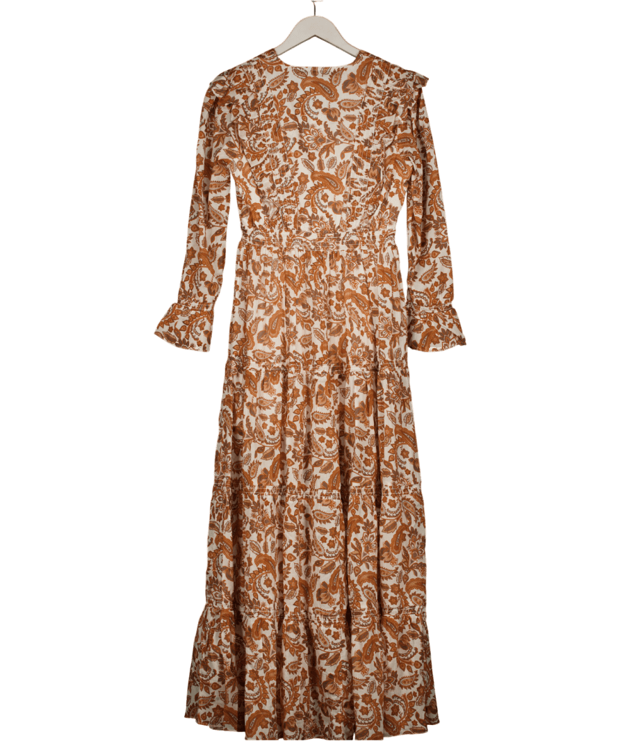 Maje Rust / Brown Shirred Paisley - print Cotton Maxi Dress FR36 UK 8 - Reliked