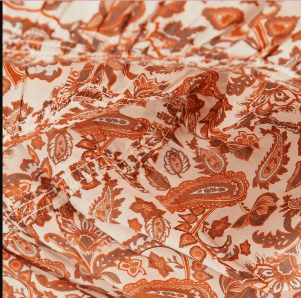 Maje Rust / Brown Shirred Paisley - print Cotton Maxi Dress FR36 UK 8 - Reliked