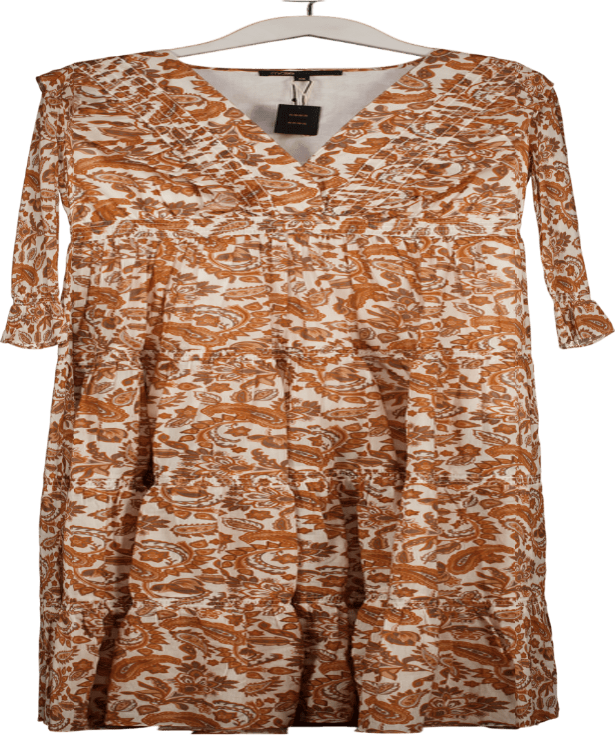 Maje Rust / Brown Shirred Paisley - print Cotton Maxi Dress FR36 UK 8 - Reliked