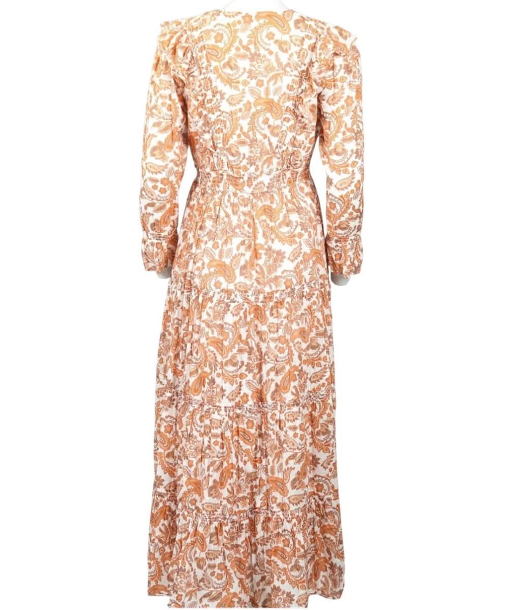 Maje Rust / Brown Shirred Paisley - print Cotton Maxi Dress FR36 UK 8 - Reliked