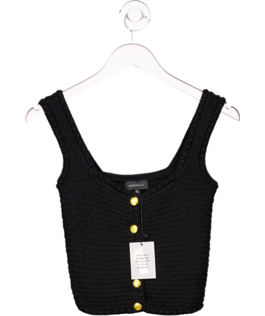 Majorelle Black Evaline Cotton Top With Gold Buttons UK XS - Reliked