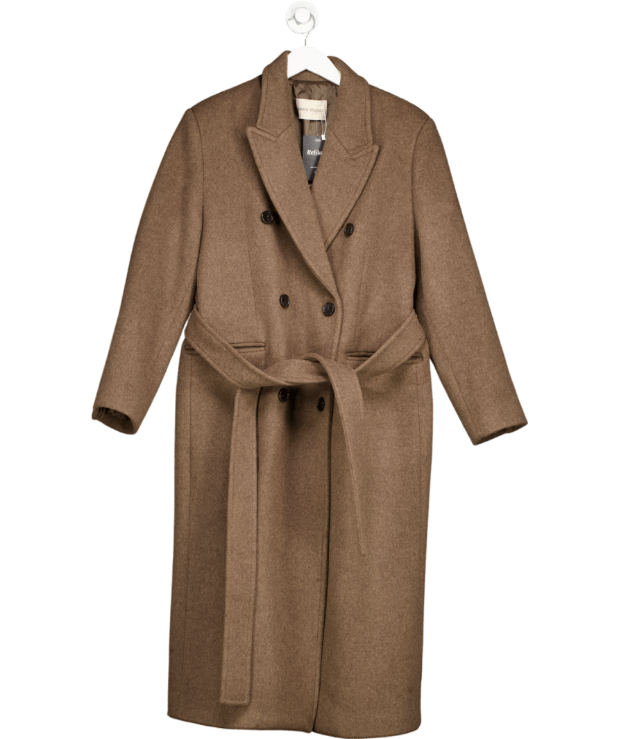 Mamu studios Brown Asya Wool Double Breasted Coat UK S - Reliked