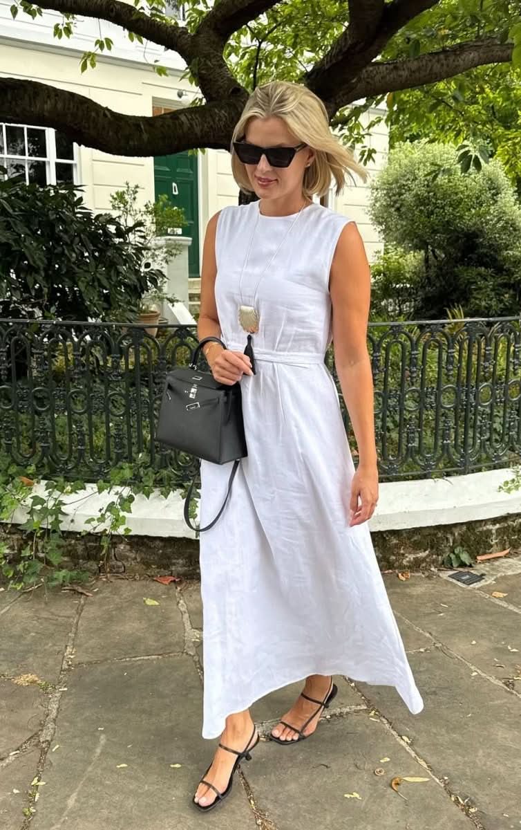 MANDIBREEZE White Linen Marion Dress UK M - Reliked