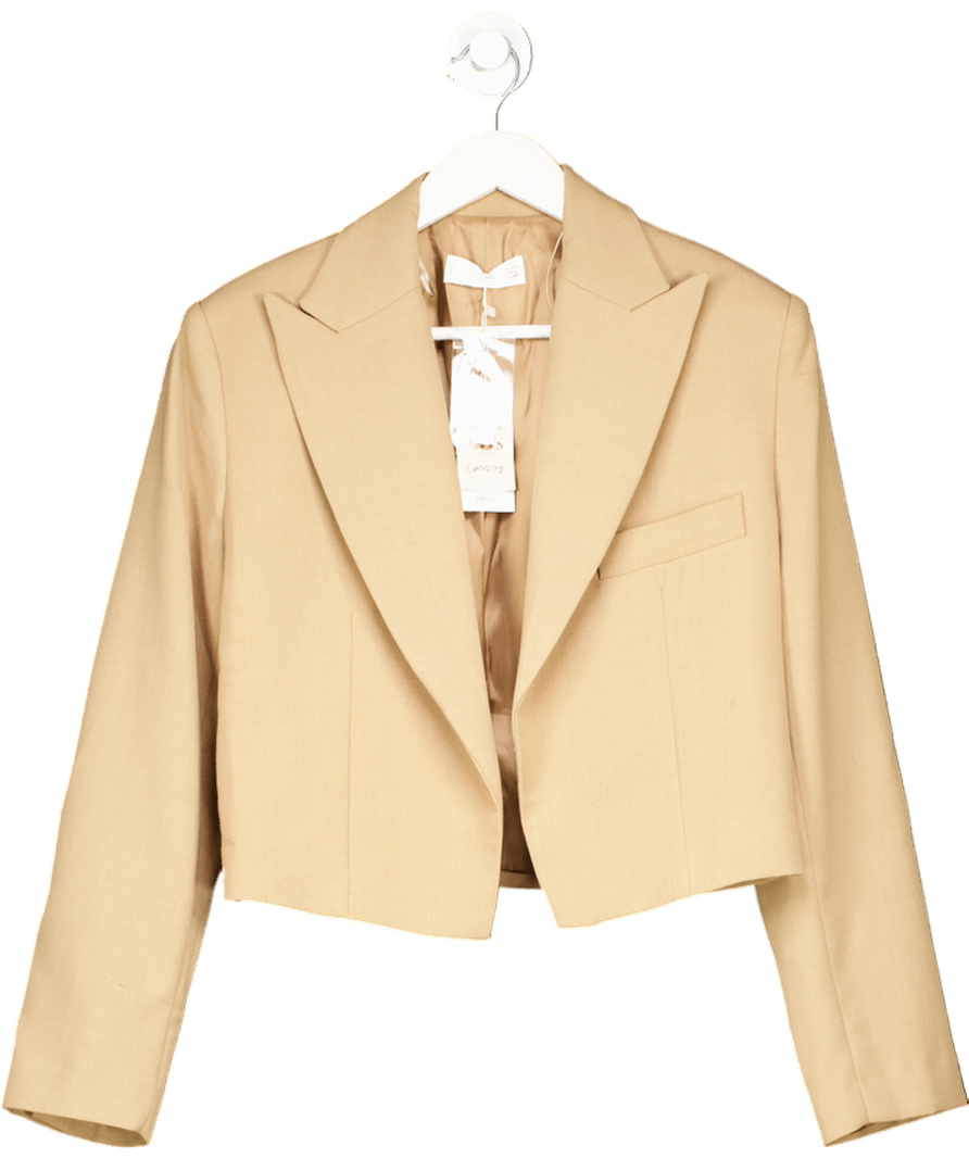 MANGO Beige Camel Cropped Blazer UK S - Reliked
