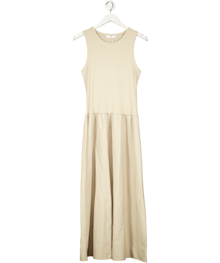 MANGO Beige Cotton Blend A - line Dress UK L - Reliked