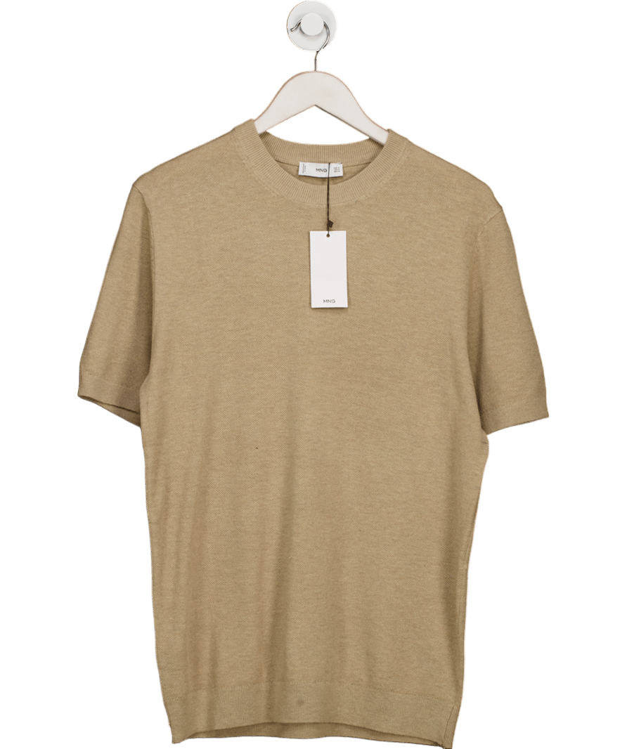 MANGO Beige Cotton Fine - knit T-shirt UK M - Reliked