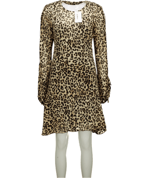 MANGO Beige Long Sleeve Leopard Print Dress UK M