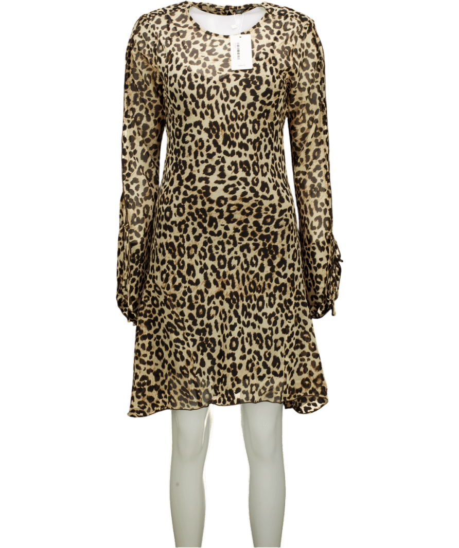 MANGO Beige Long Sleeve Leopard Print Dress UK M - Reliked