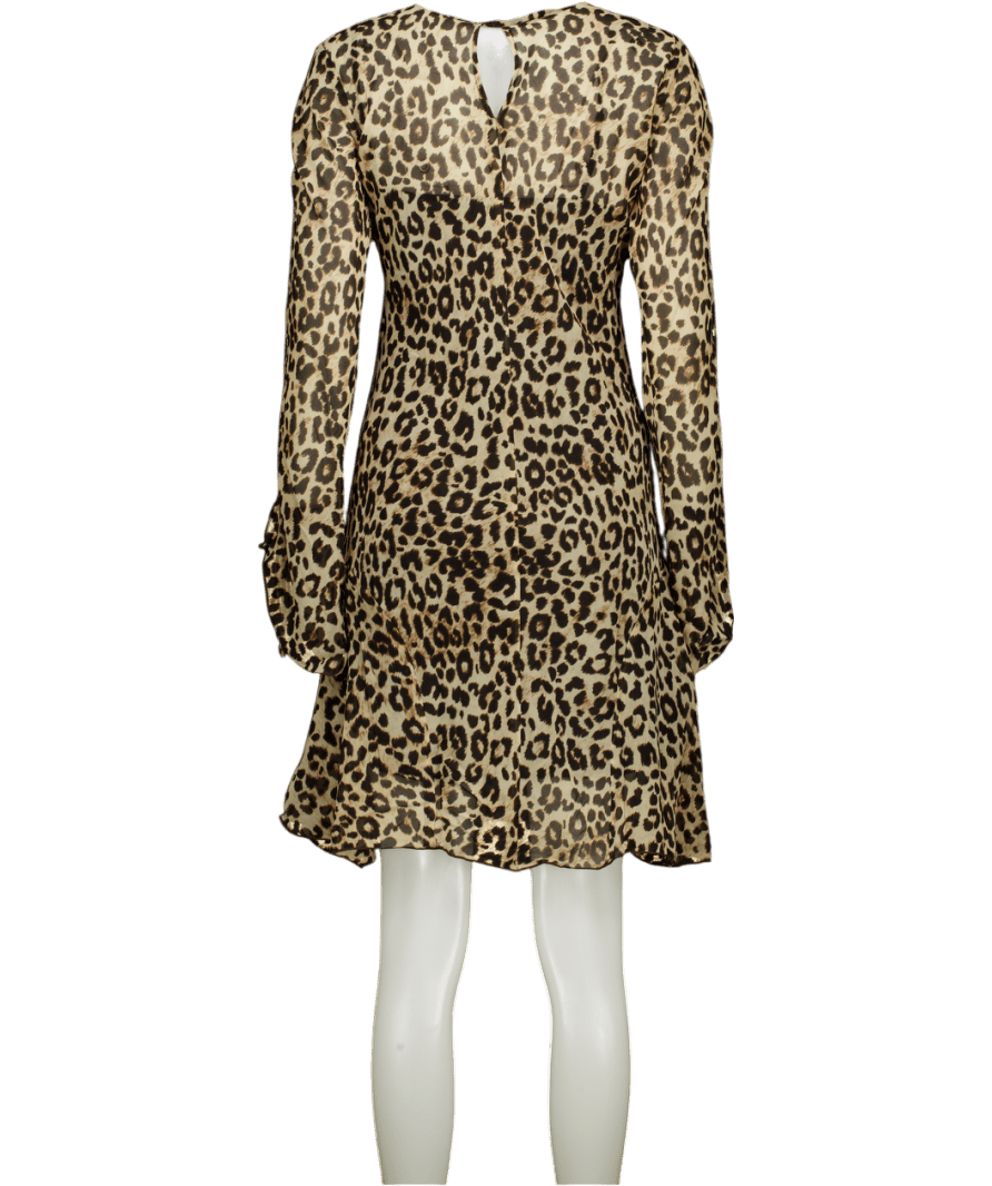 MANGO Beige Long Sleeve Leopard Print Dress UK S - Reliked