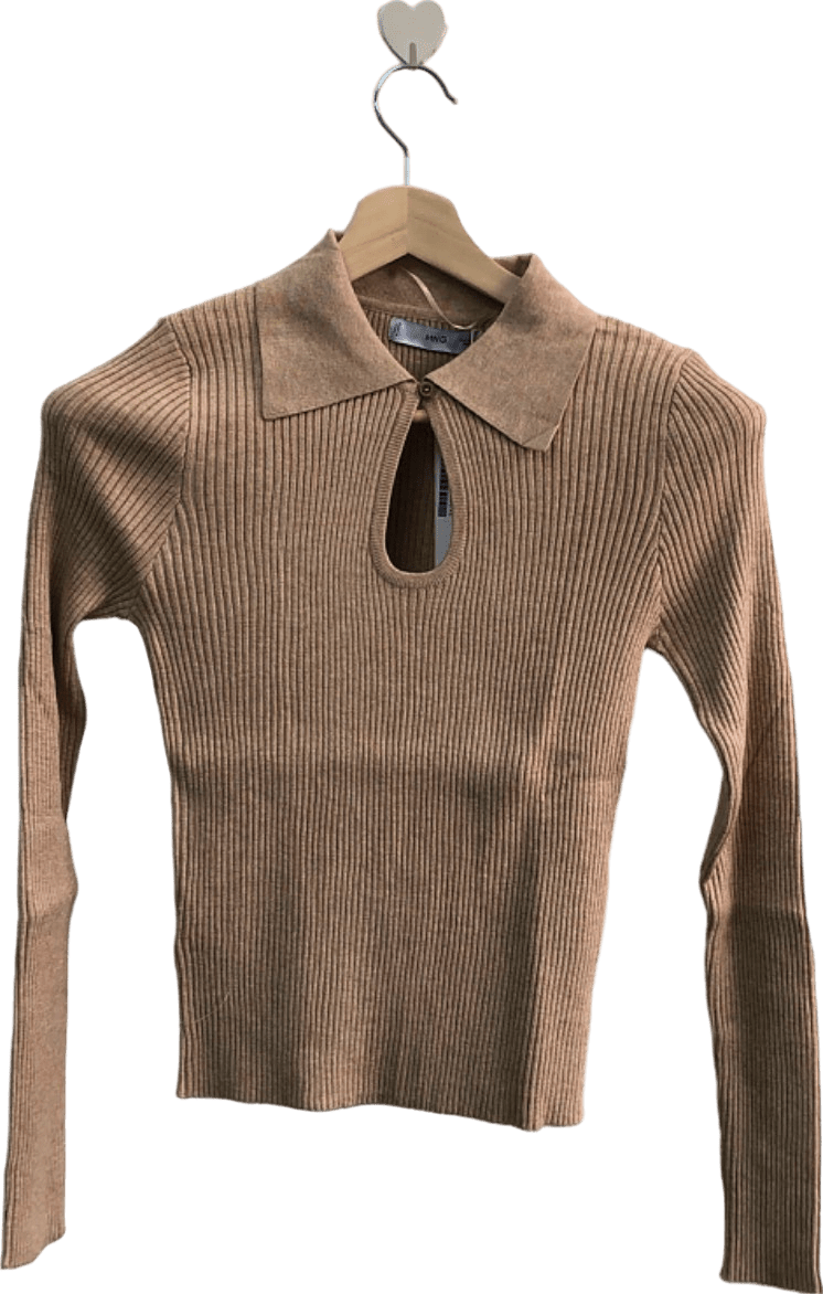 Mango Beige Ribbed Knit Jumper L - Reliked