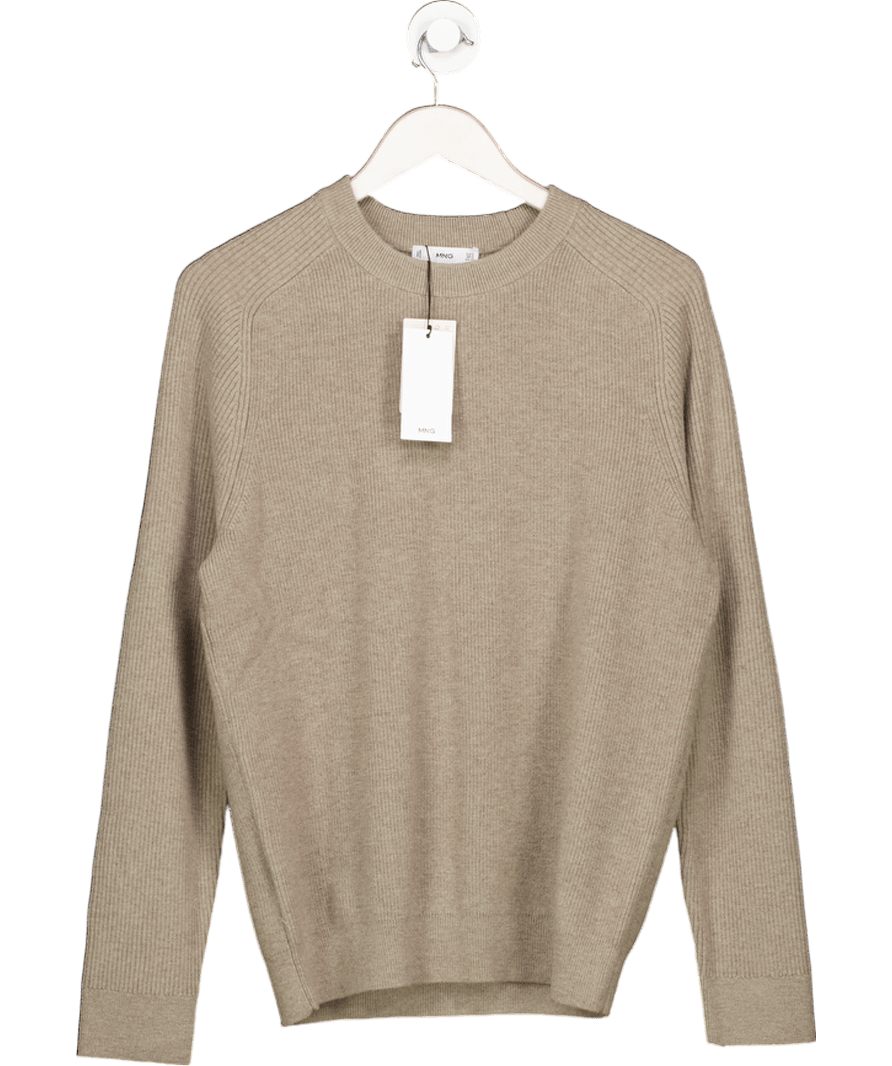 MANGO Beige Ribbed Wool Sweater UK S - Reliked