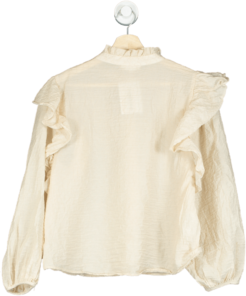 MANGO Beige Ruffle Shoulder Blouse UK S - Reliked
