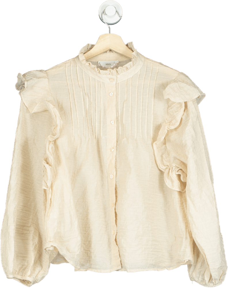 MANGO Beige Ruffle Shoulder Blouse UK S - Reliked