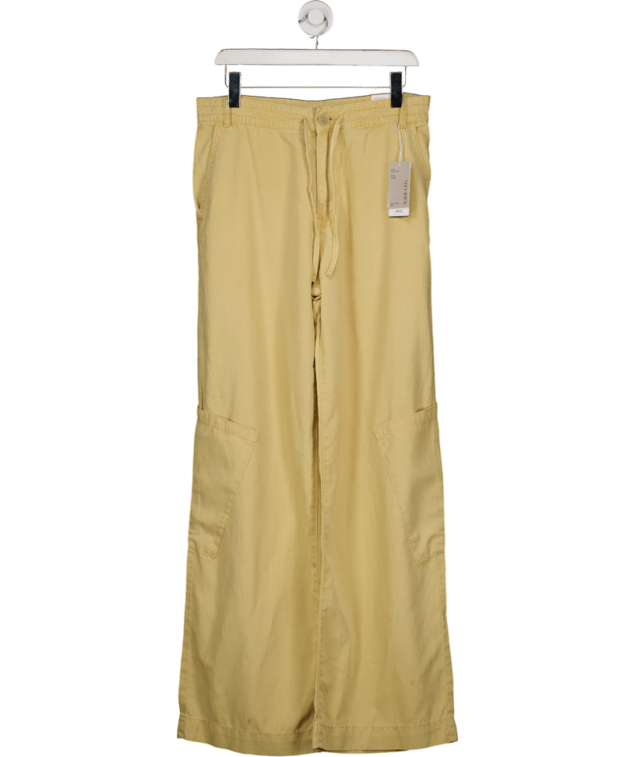 MANGO Beige Sand Lyocell Wide Leg Trousers UK M - Reliked