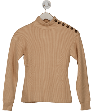 MANGO Beige Shoulder Buttons Ribbed Sweater UK XS