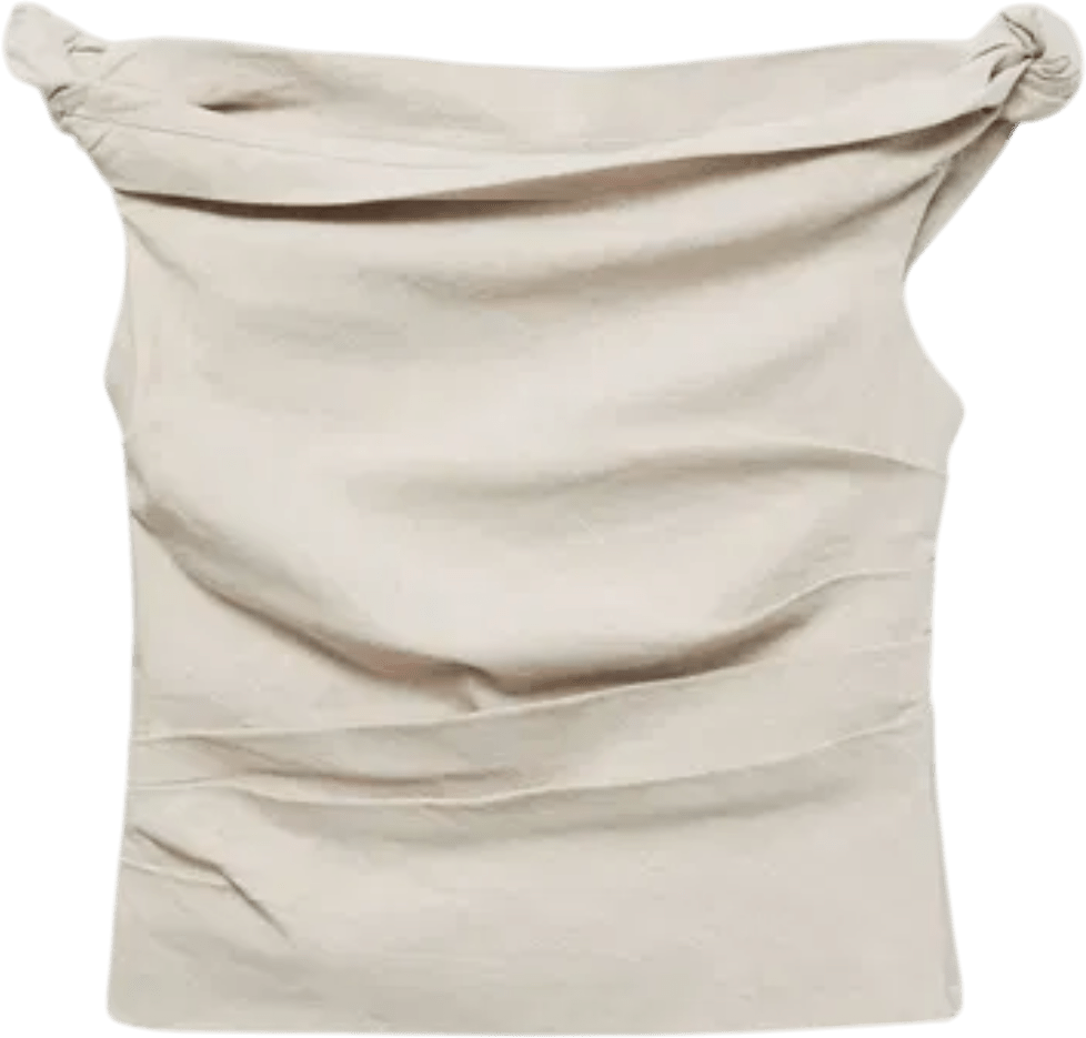 MANGO Beige Tailored Asymmetrical Draped Top UK XS - Reliked