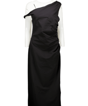 MANGO BLACK ONE SHOULDER STRETCH FABRIC RUCHED SIDE MIDI DRESS UK M
