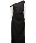 MANGO Black Asymmetrical Stretch Viscose Midi Dress With Gathered Details UK S - Reliked