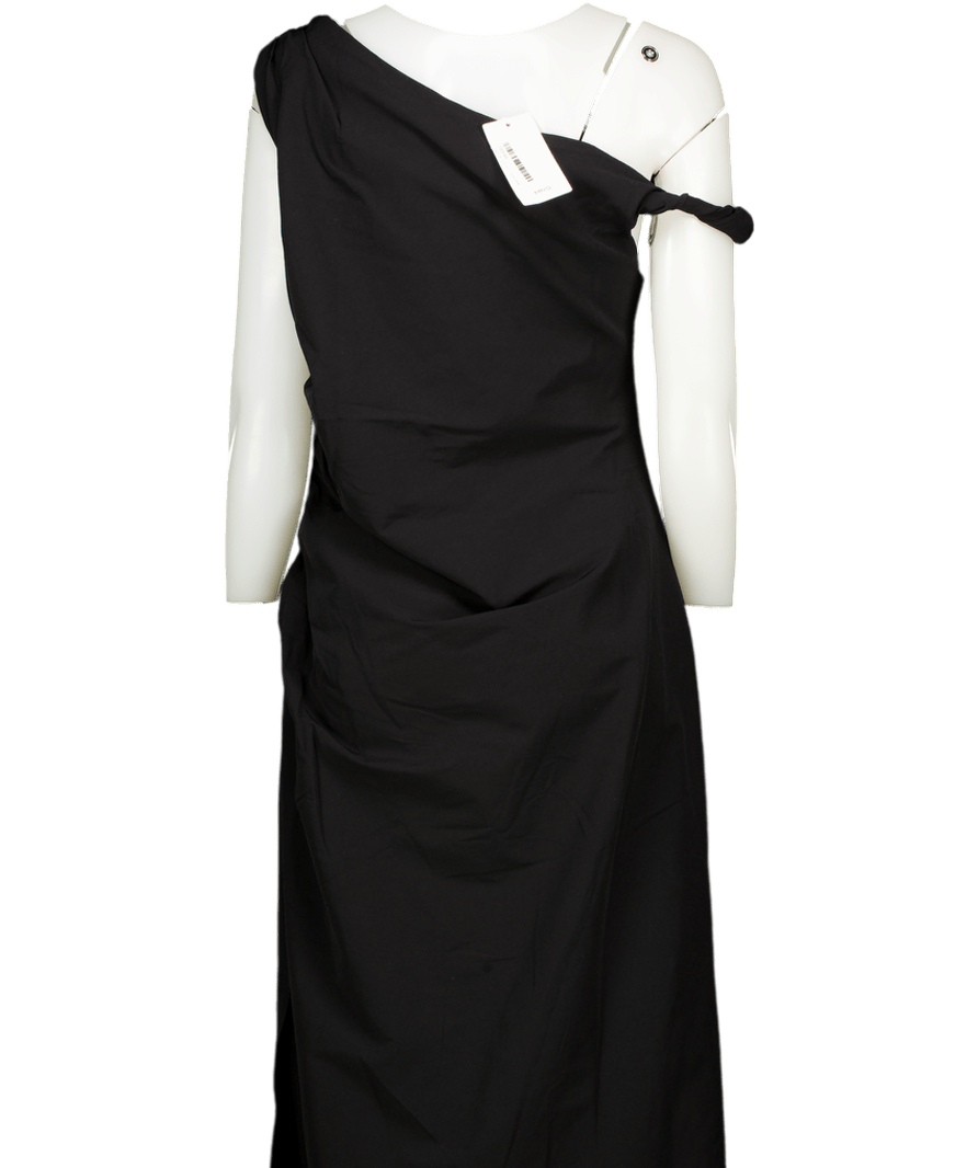 MANGO Black Asymmetrical Stretch Viscose midi dress With Gathered Details UK XL - Reliked