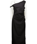 MANGO Black Asymmetrical Stretch Viscose midi dress With Gathered Details UK XL - Reliked