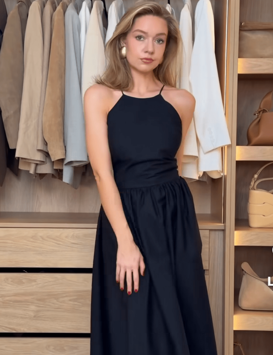 MANGO Black Cotton Halterneck Midi Dress UK S - Reliked