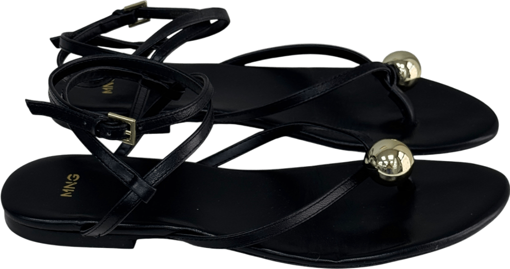 MANGO Black Flat Sandal With Gold Bead UK 7 EU 40 👠 - Reliked