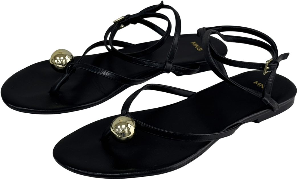 MANGO Black Flat Sandal With Gold Bead UK 7 EU 40 👠 - Reliked