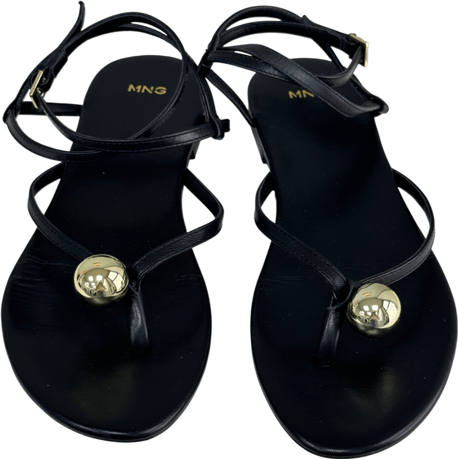 MANGO Black Flat Sandal With Gold Bead UK 7 EU 40 👠 - Reliked