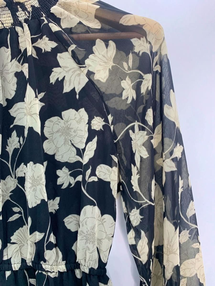 Mango Black Floral Print Chiffon Dress XS - Reliked