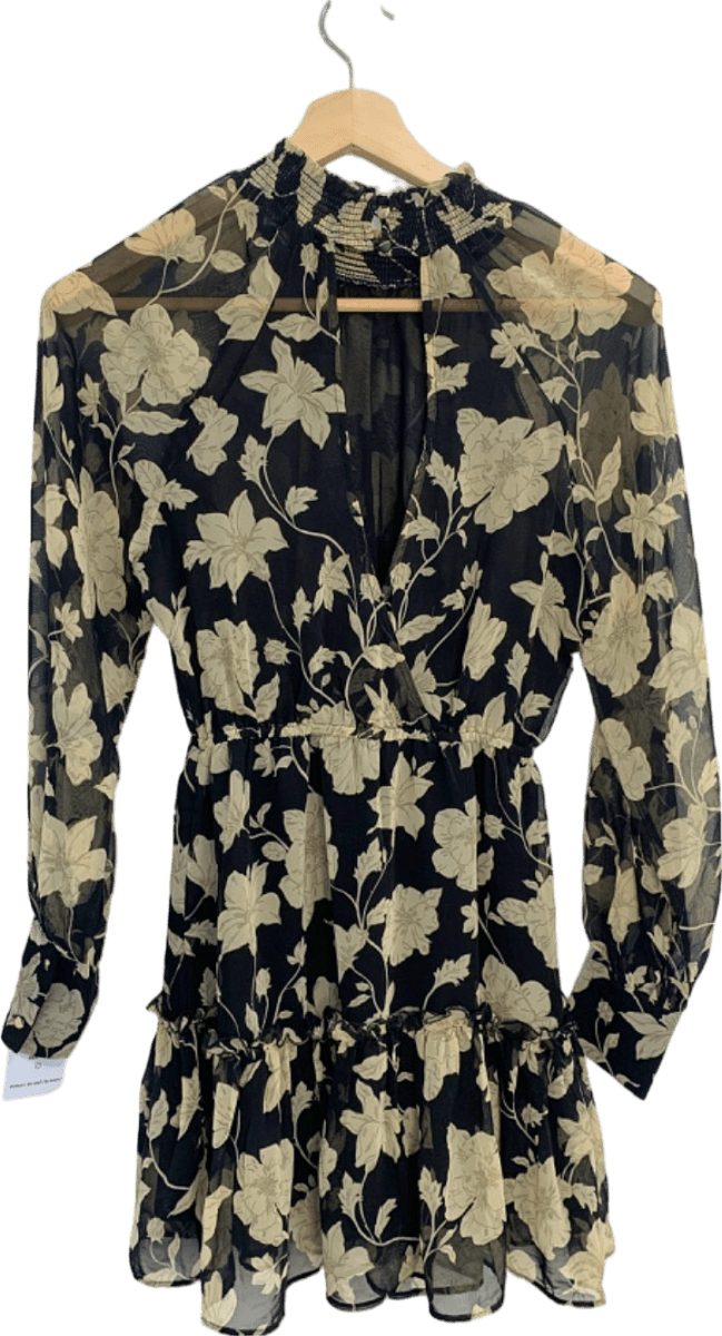 Mango Black Floral Print Chiffon Dress XS - Reliked