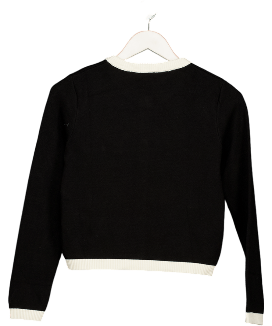 MANGO Black / Ivory Knitted Jacket Cardigan With Gold Buttons UK XXS - Reliked