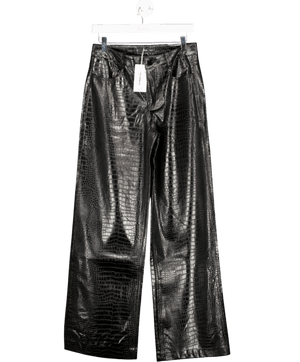 MANGO Black Leather-effect Straight-fit Trousers UK 10